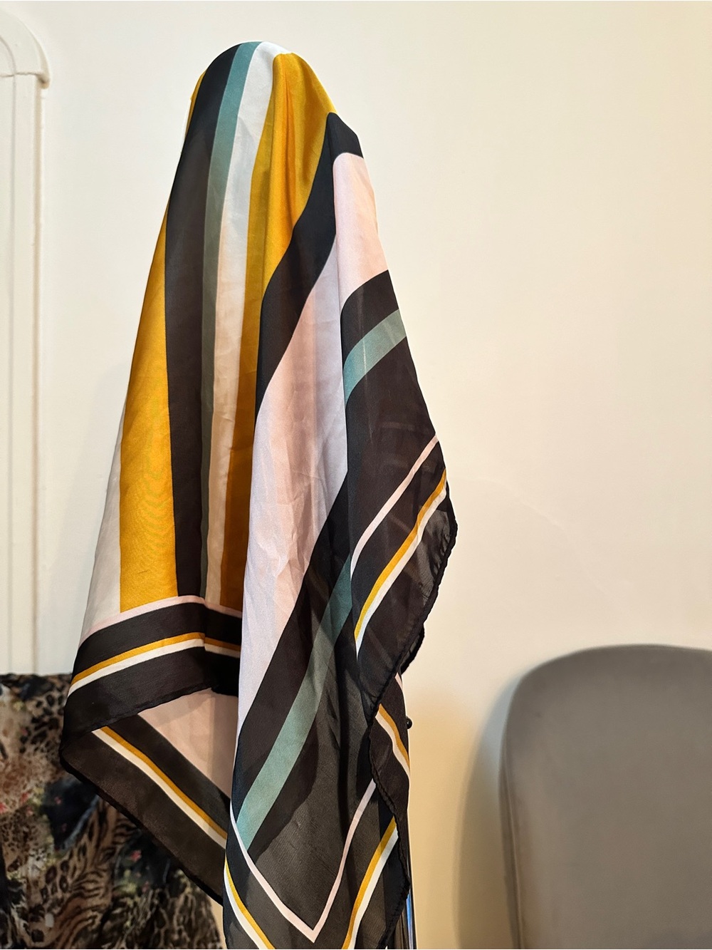Striped Scarf in pink, Orange , Black, White & Teal